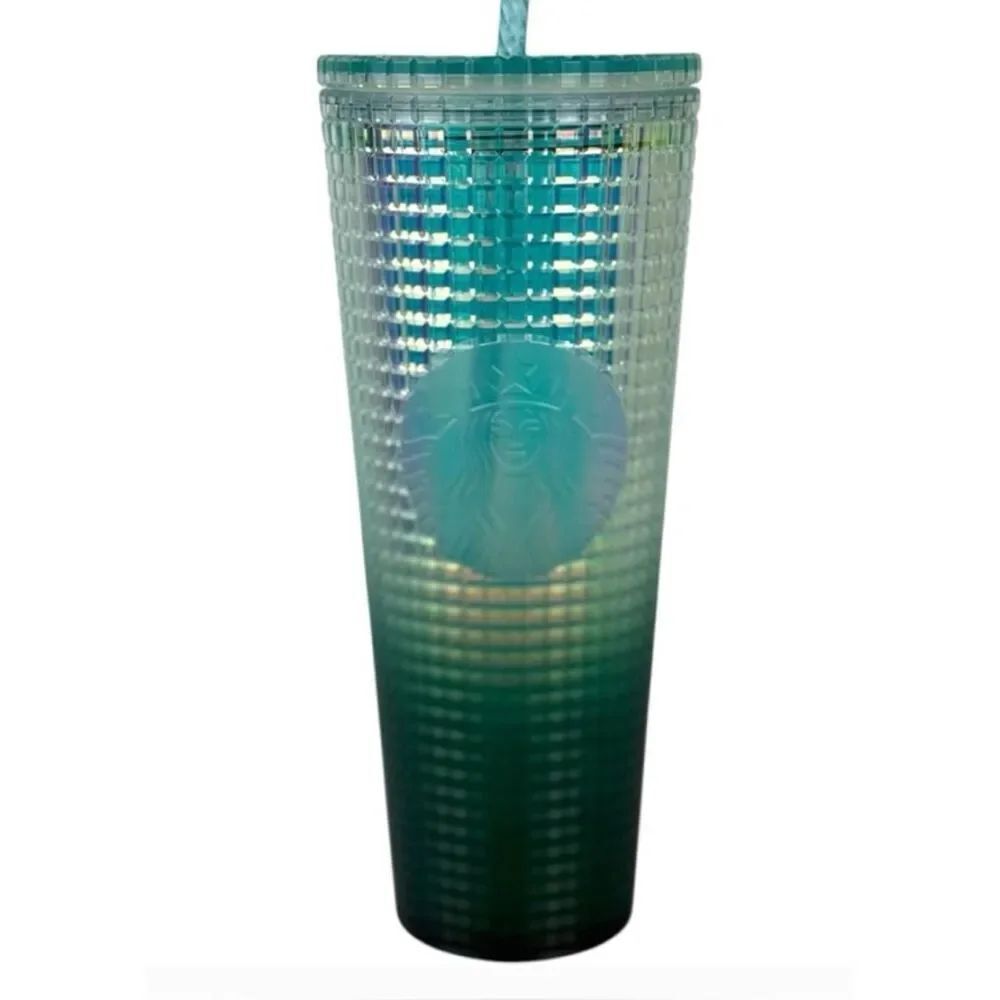 NWT - STARBUCKS - Limited Edition Holiday Jade Green Gradient Grid Ombre Tumbler